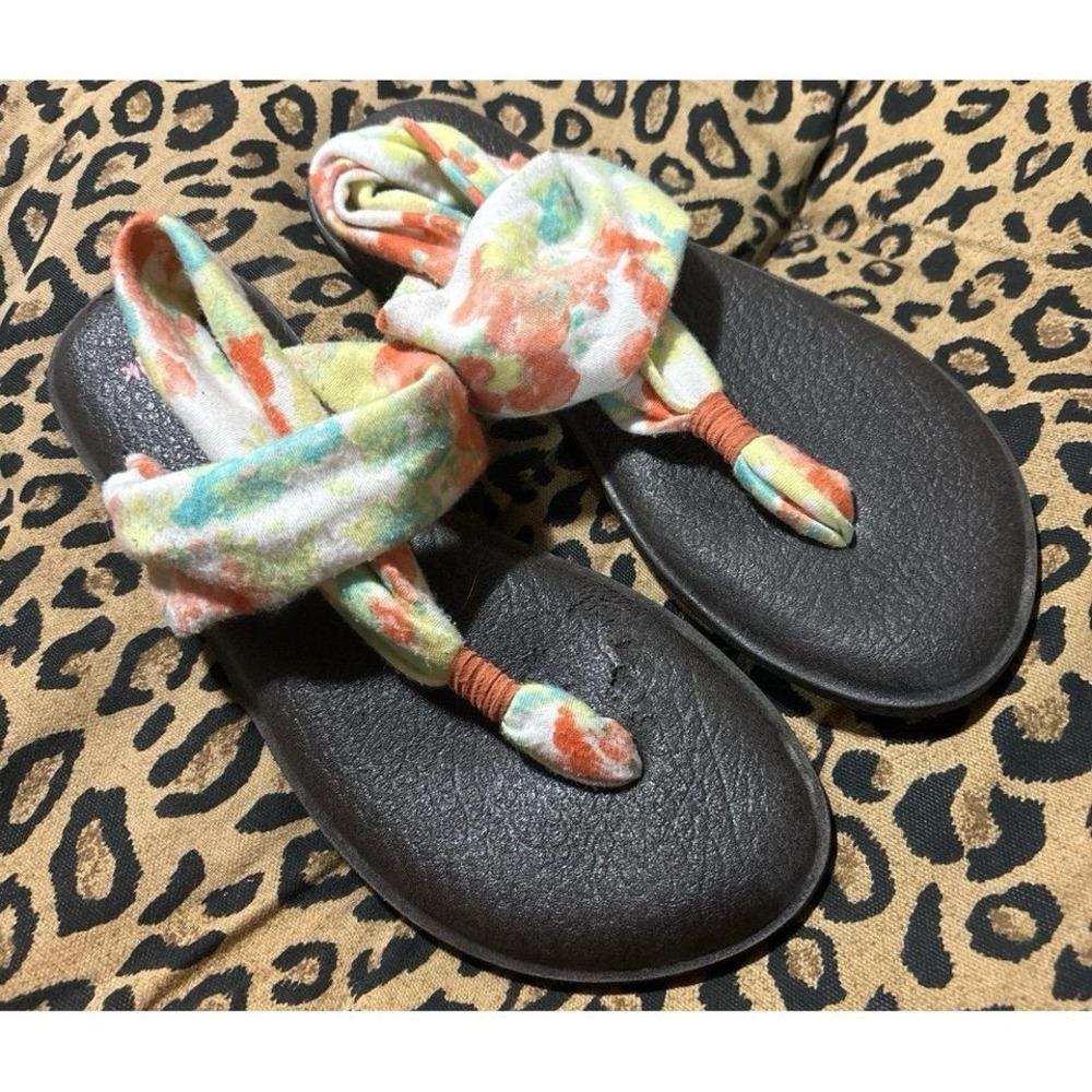 Sanuk Floral‎ Print Strap Yoga Mat Brown Flip Flops, Size 8
